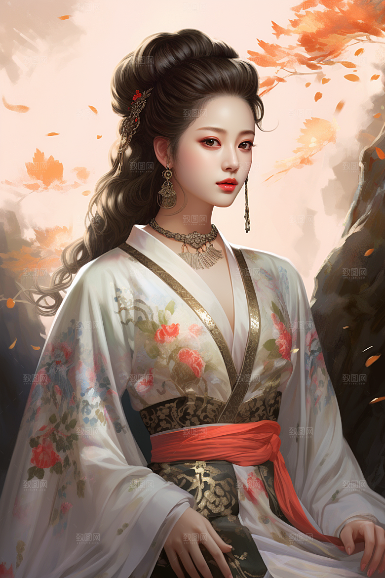 新中式美女文艺高清插画