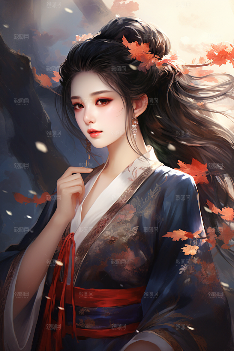 新中式美女中国风高清插画