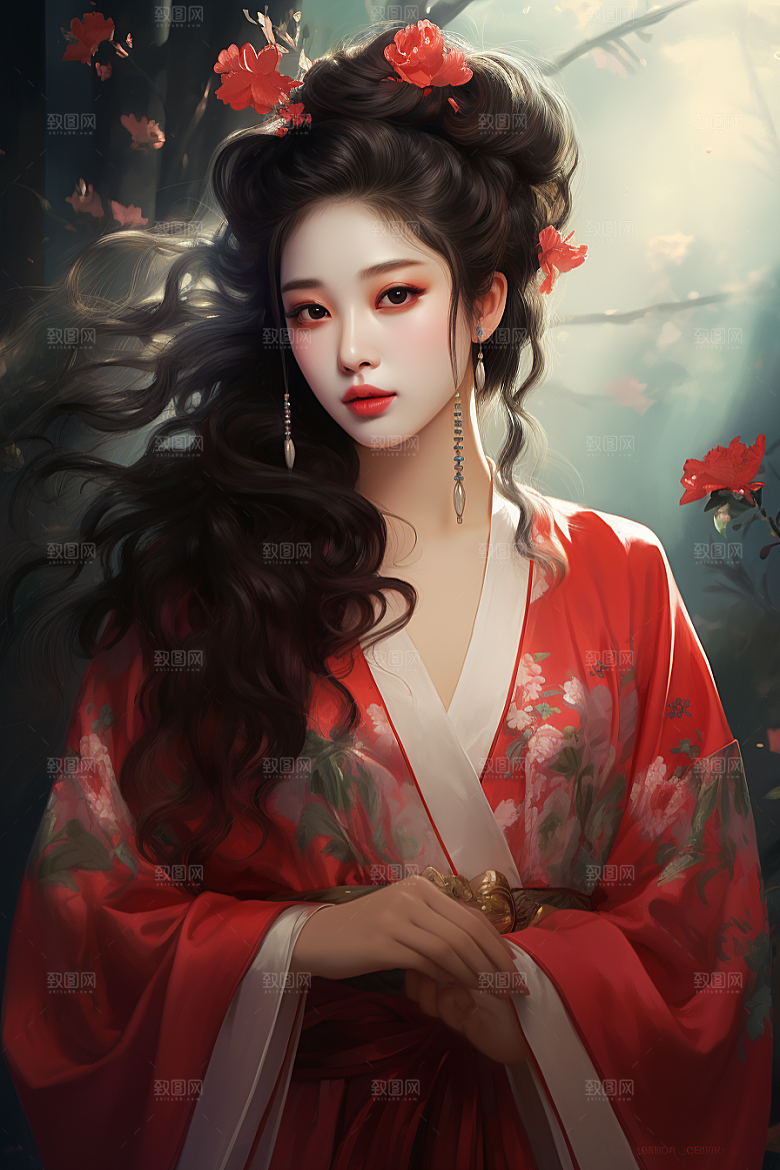 新中式美女中国风高清插画