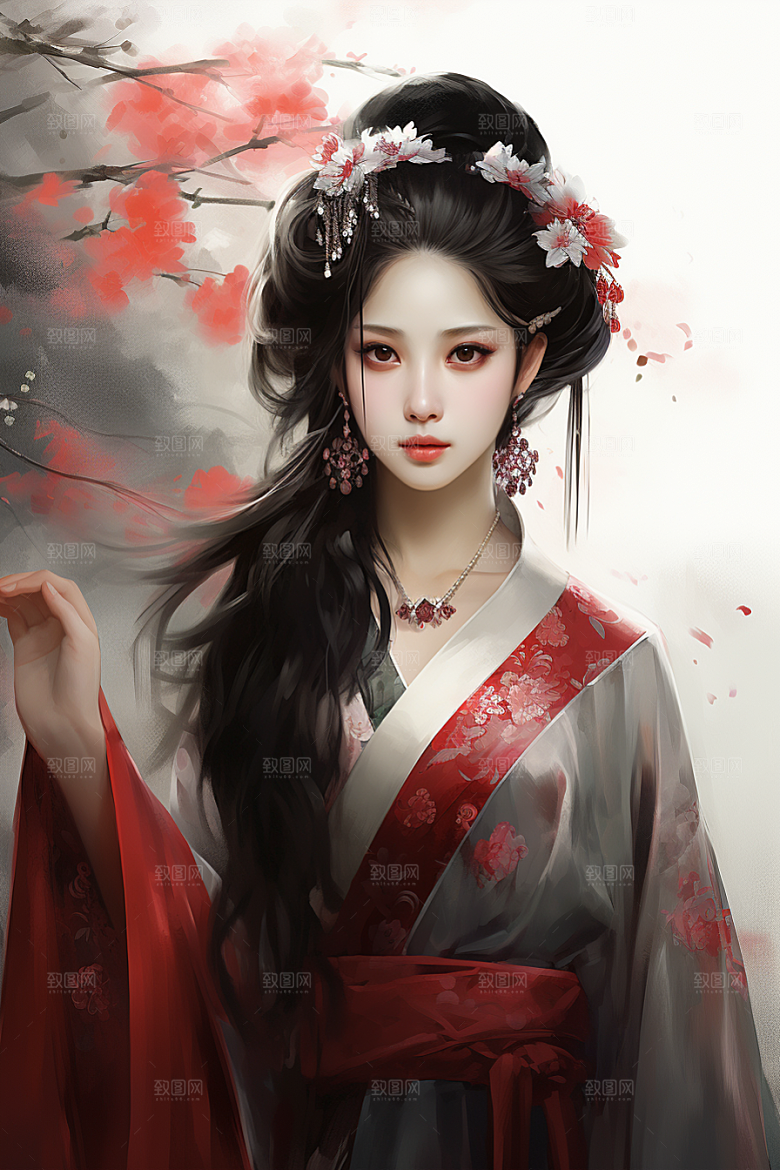 新中式美女文艺艺术插画