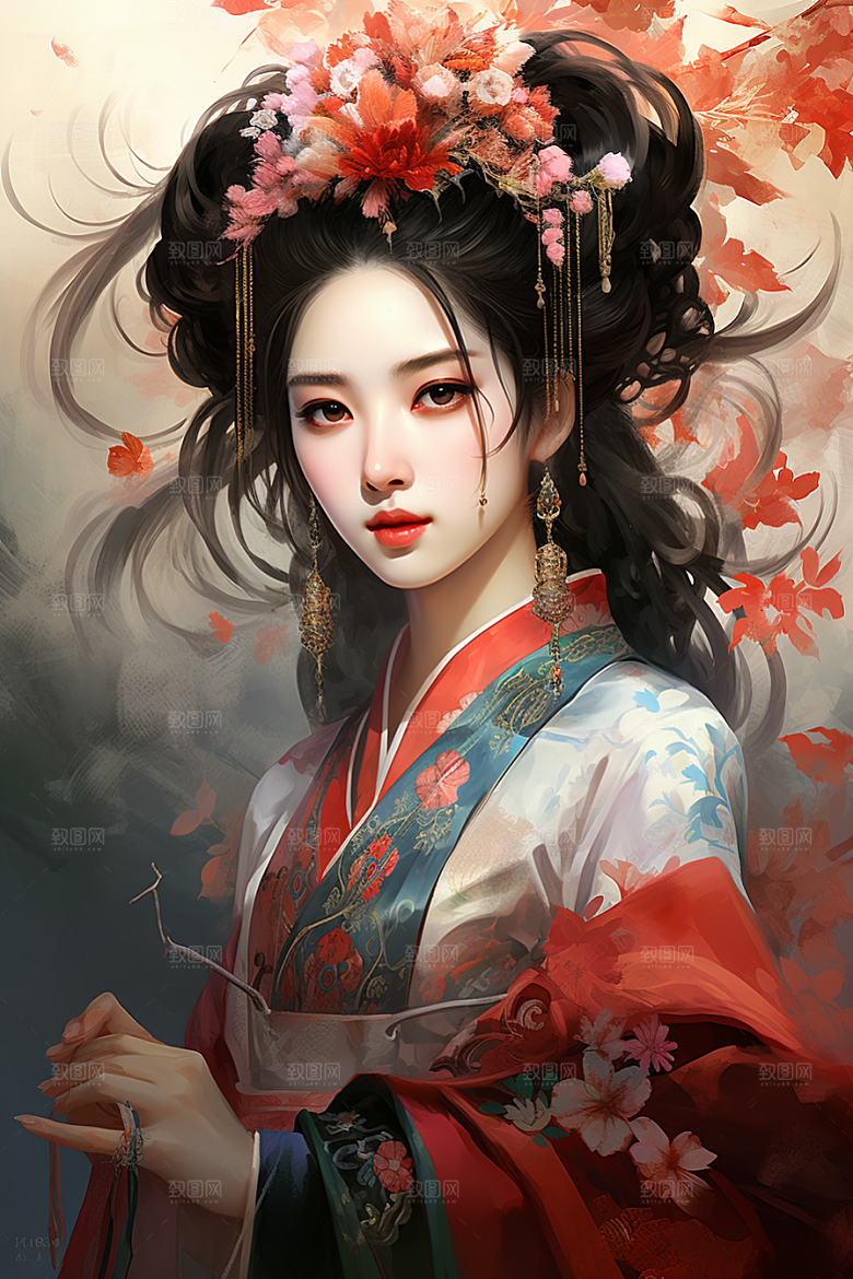 新中式美女唯美文艺插画