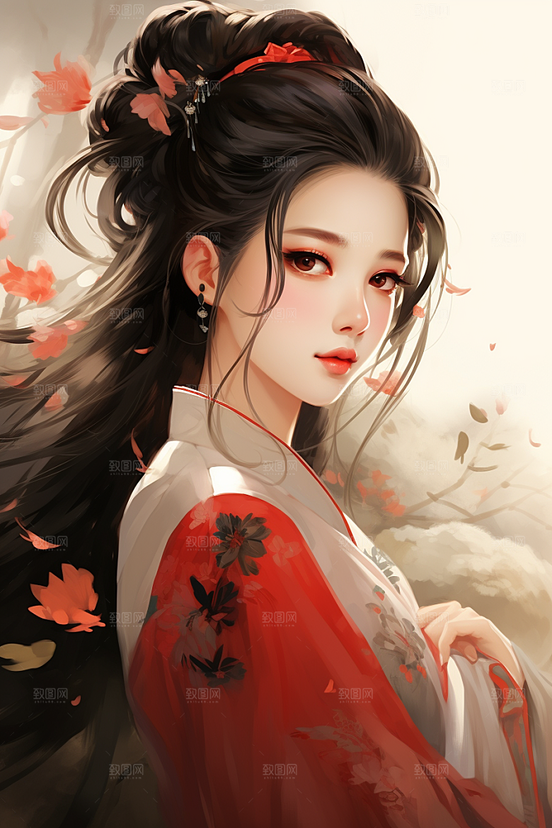 新中式美女中国风文艺插画