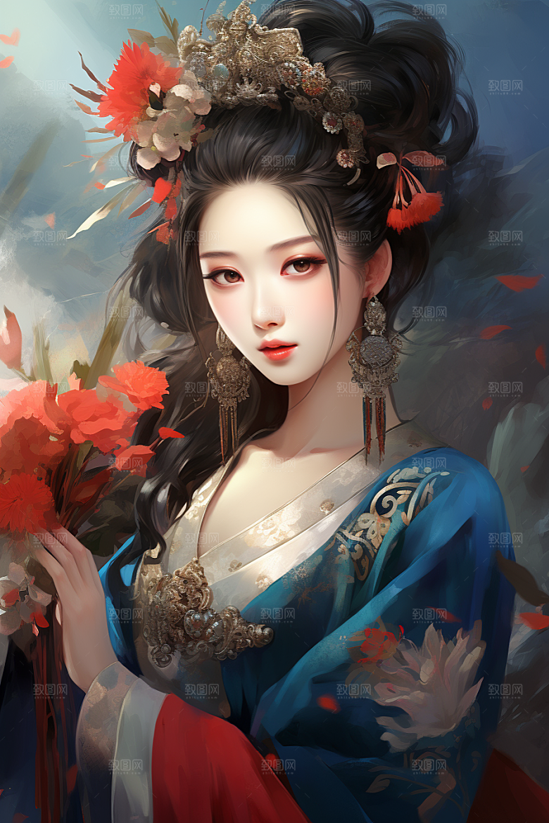 新中式美女中国风温婉插画