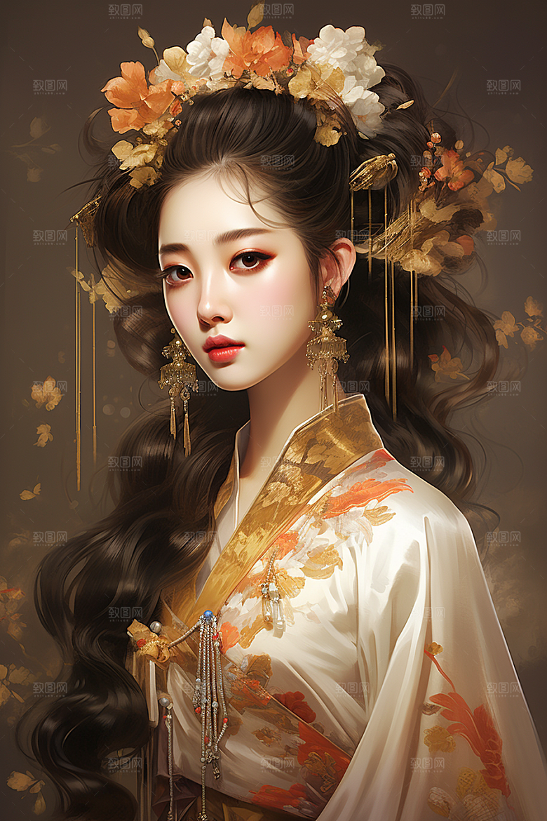新中式美女中国风手绘插画