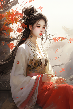 新中式美女高清唯美插画
