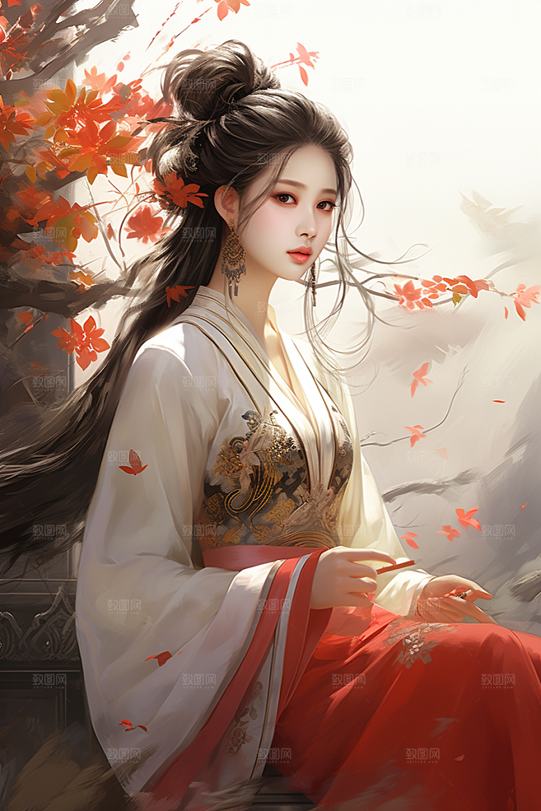 新中式美女高清唯美插画