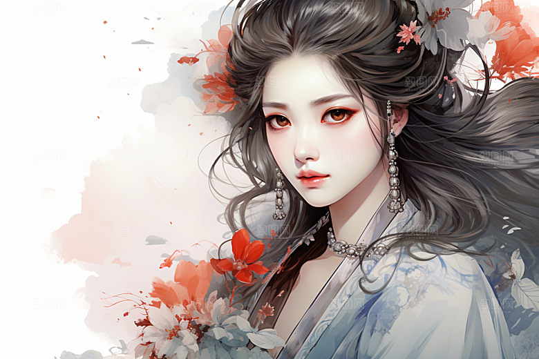 新中式美女温婉高清插画