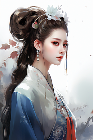 新中式美女文艺艺术插画
