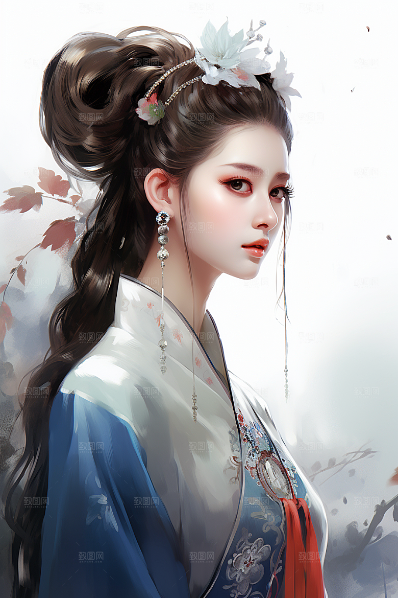 新中式美女文艺艺术插画
