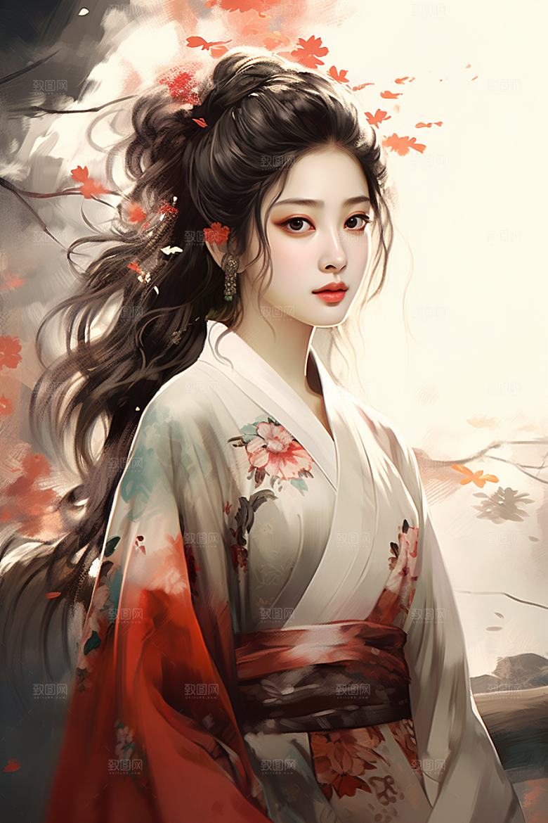 新中式美女高清艺术插画