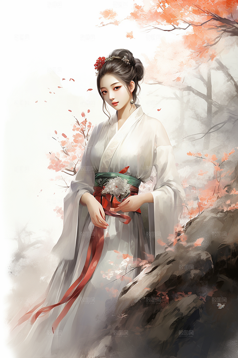 新中式美女温婉中国风插画