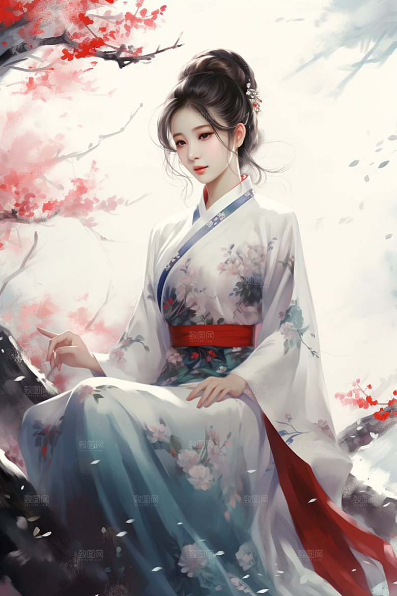 新中式美女文艺温婉插画