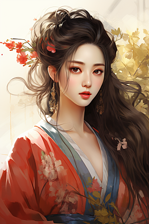 新中式美女文艺温婉插画