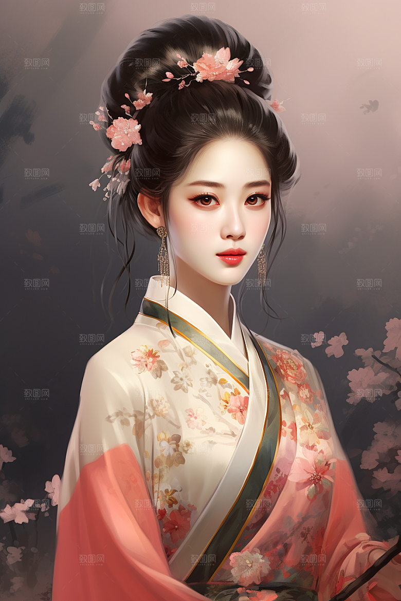 新中式美女中国风手绘插画