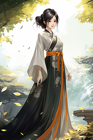 新中式美女唯美文艺插画