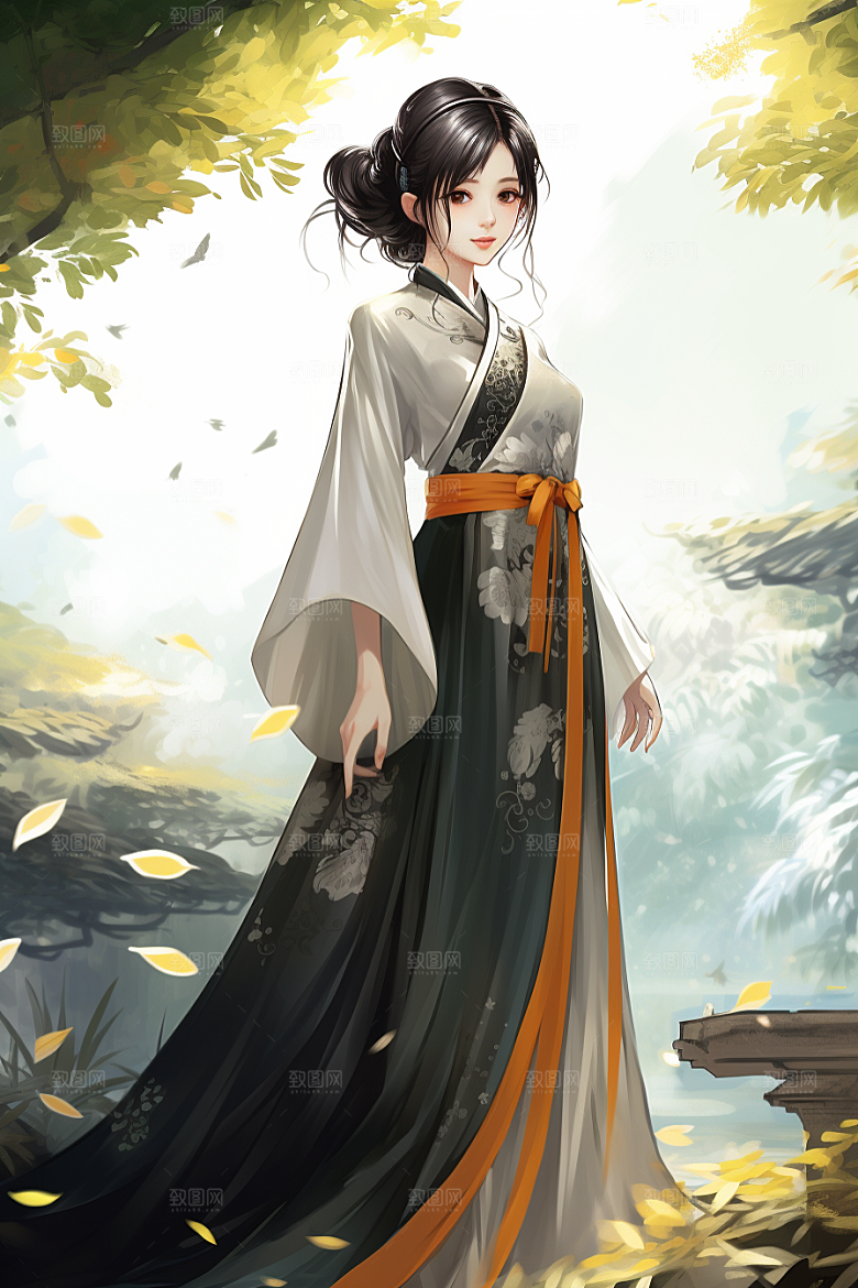 新中式美女唯美文艺插画