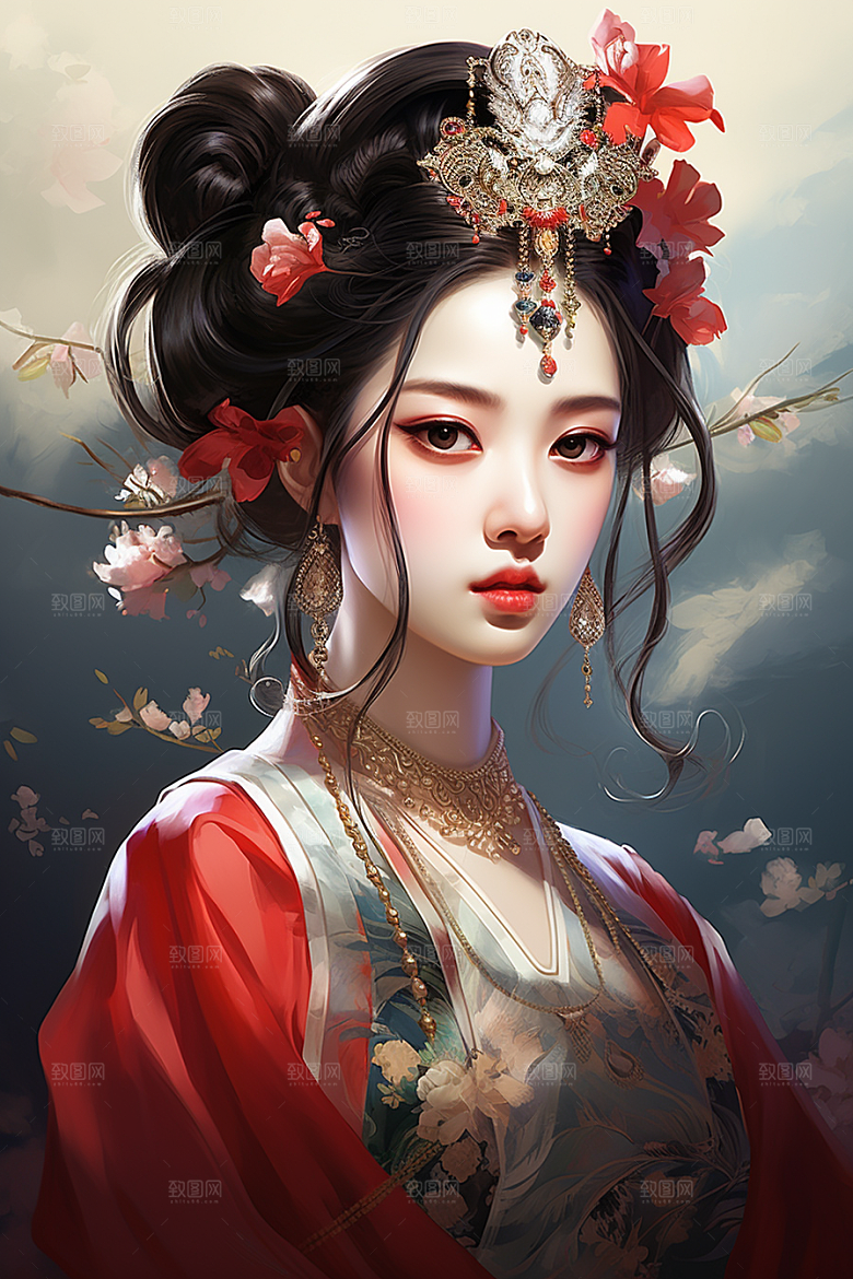 新中式美女唯美艺术插画