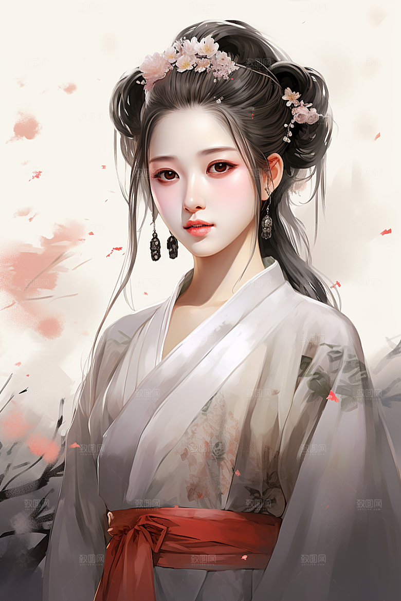 新中式美女中国风文艺插画