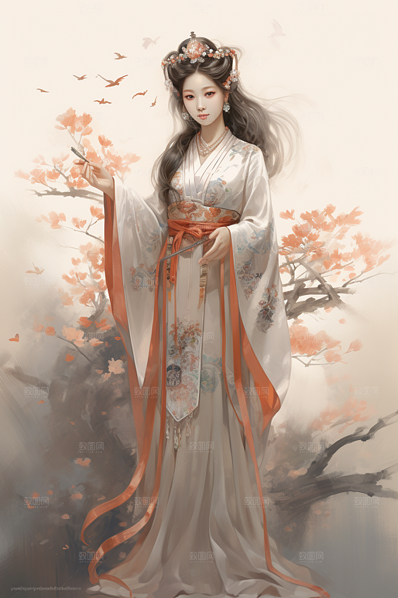 新中式美女中国风手绘插画