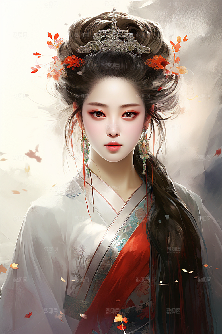 新中式美女手绘艺术插画