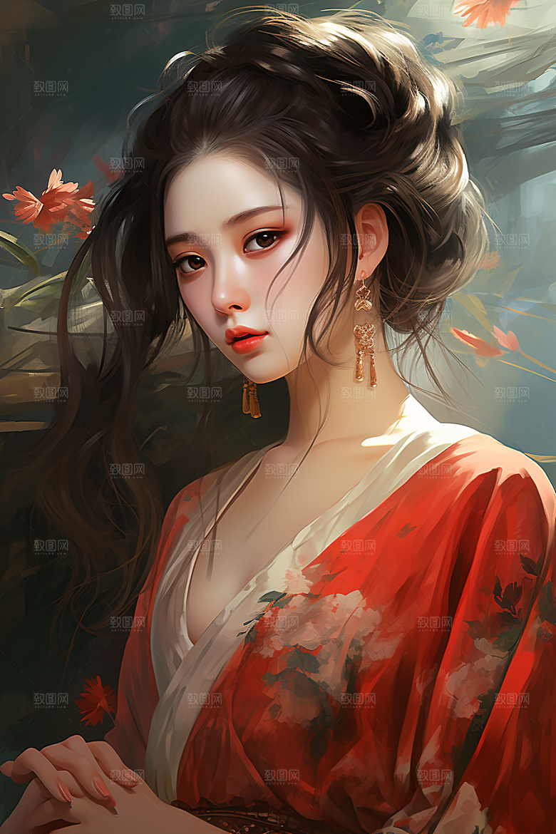 新中式美女唯美高清插画