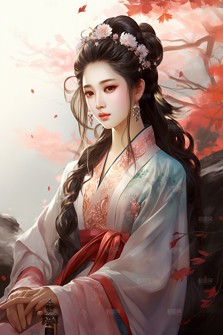 新中式美女高清艺术插画