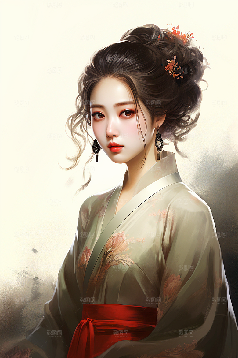 新中式美女中国风手绘插画