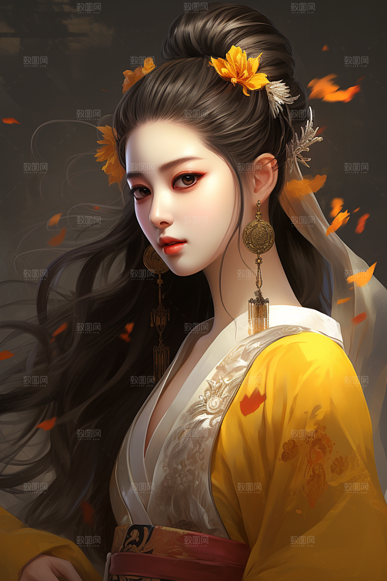新中式美女唯美高清插画