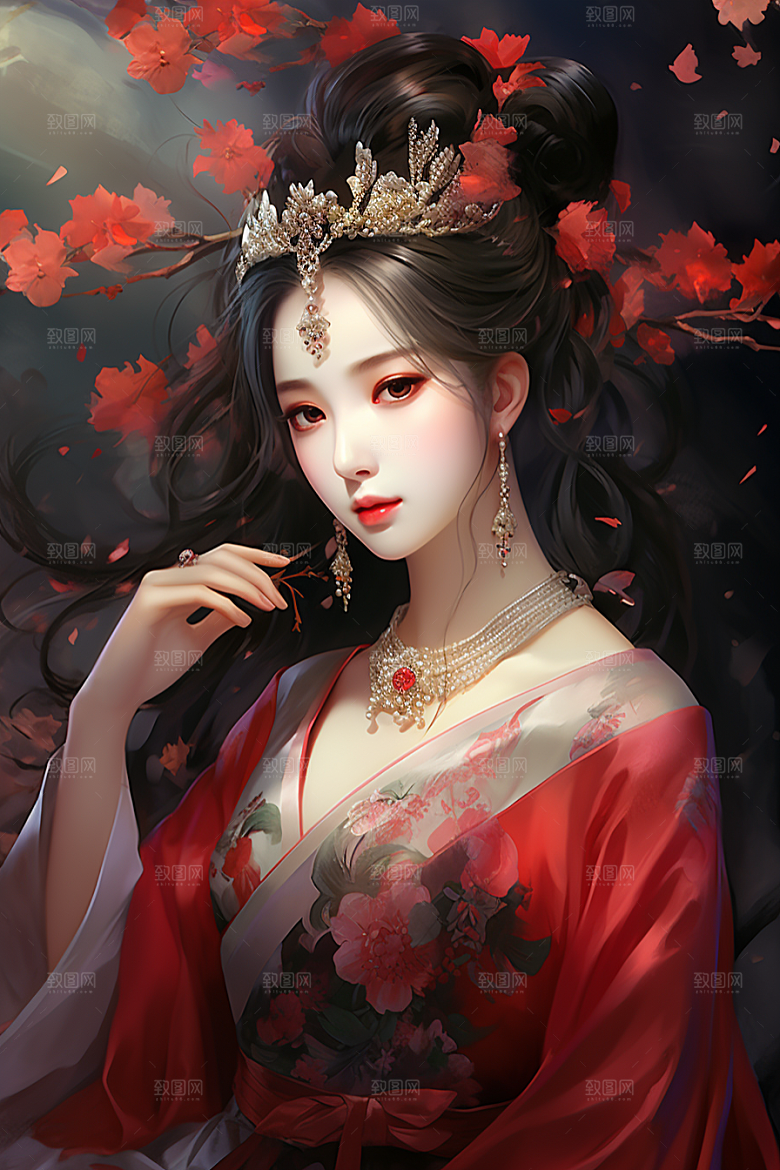 新中式美女高清中国风插画