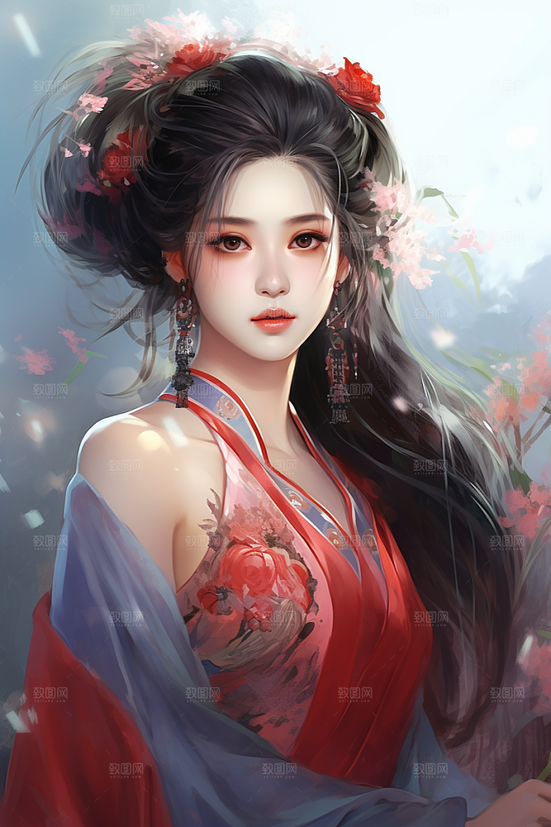 新中式美女高清艺术插画