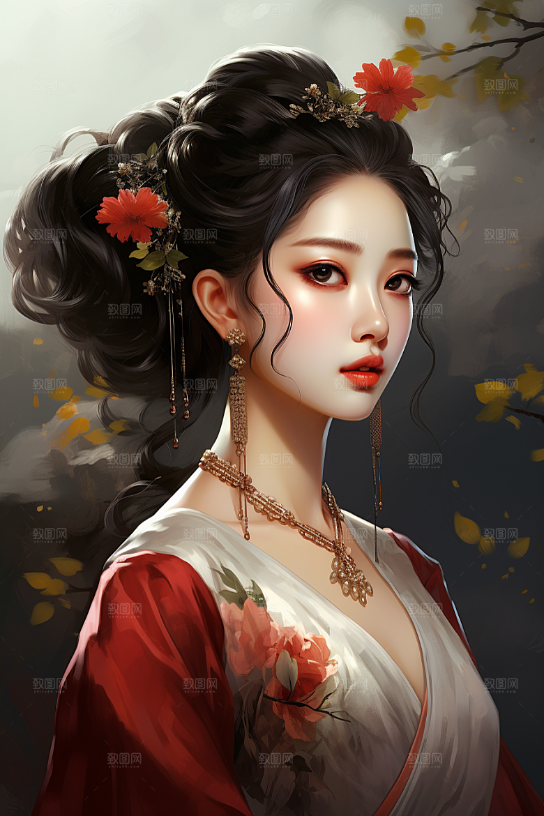 新中式美女高清唯美插画