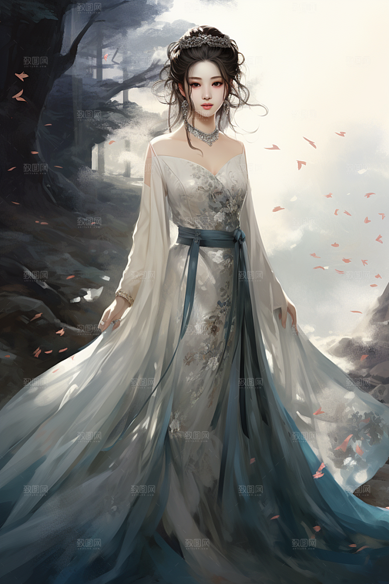 新中式美女文艺温婉插画