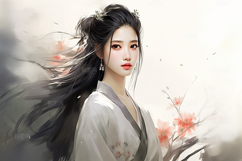 新中式美女中国风文艺插画