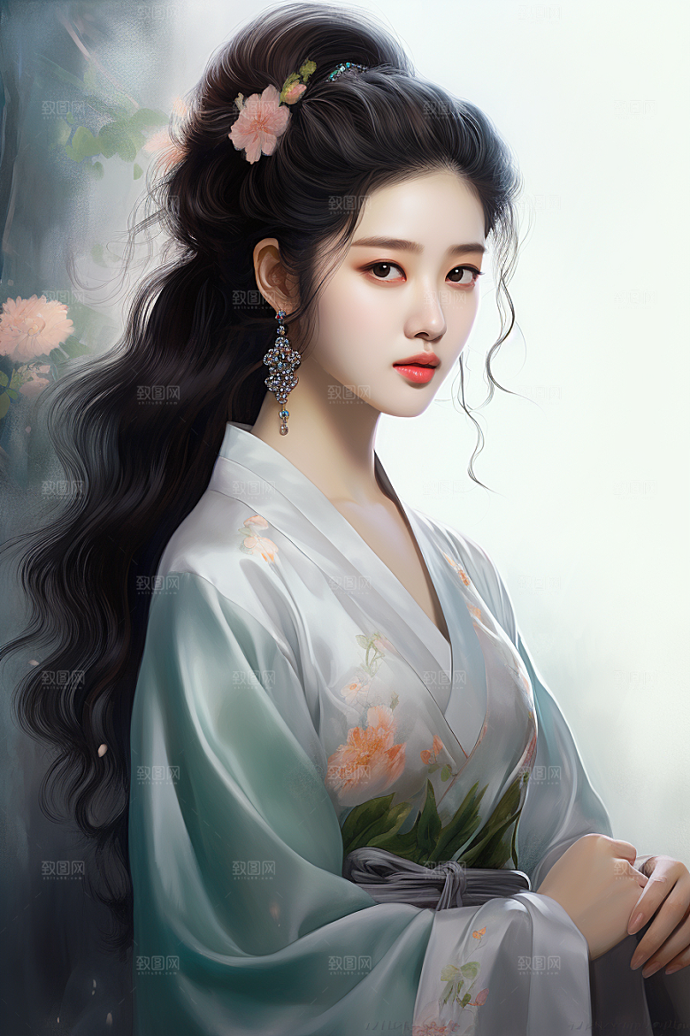 新中式美女唯美文艺插画