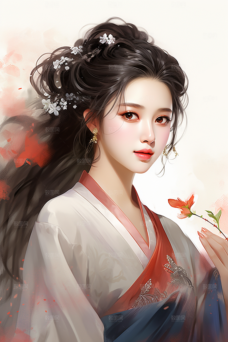新中式美女高清艺术插画