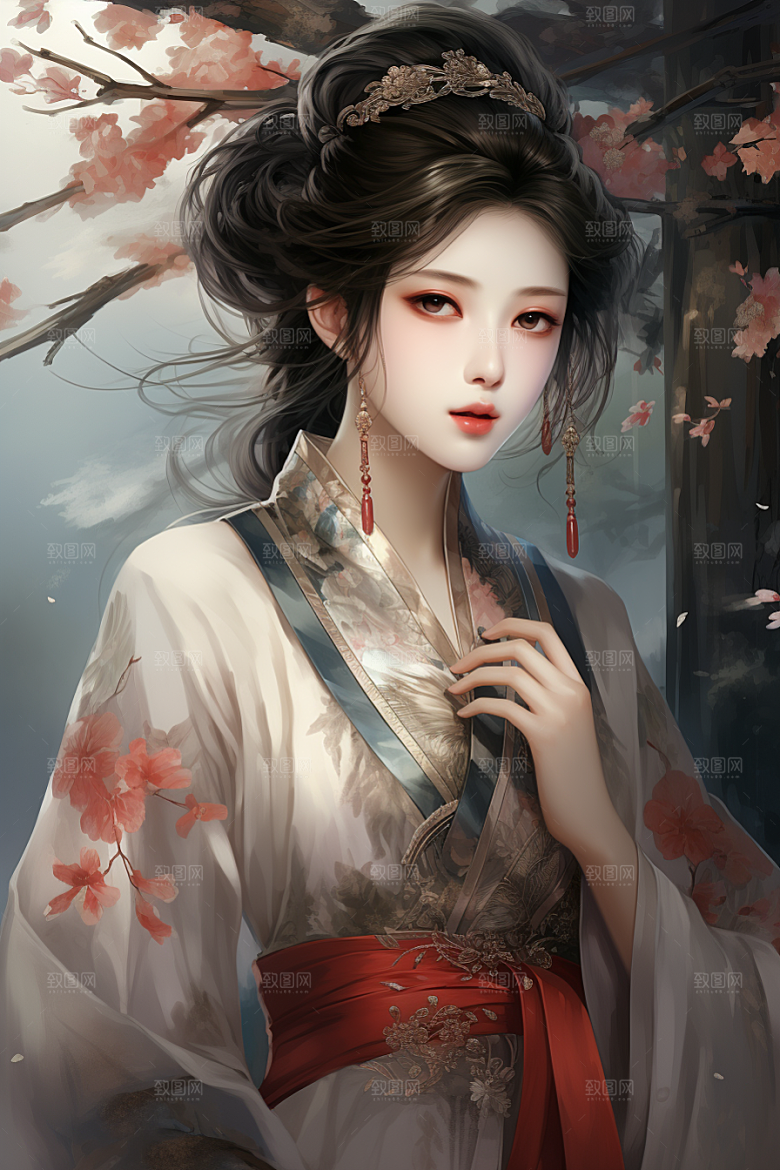 新中式美女手绘中国风插画