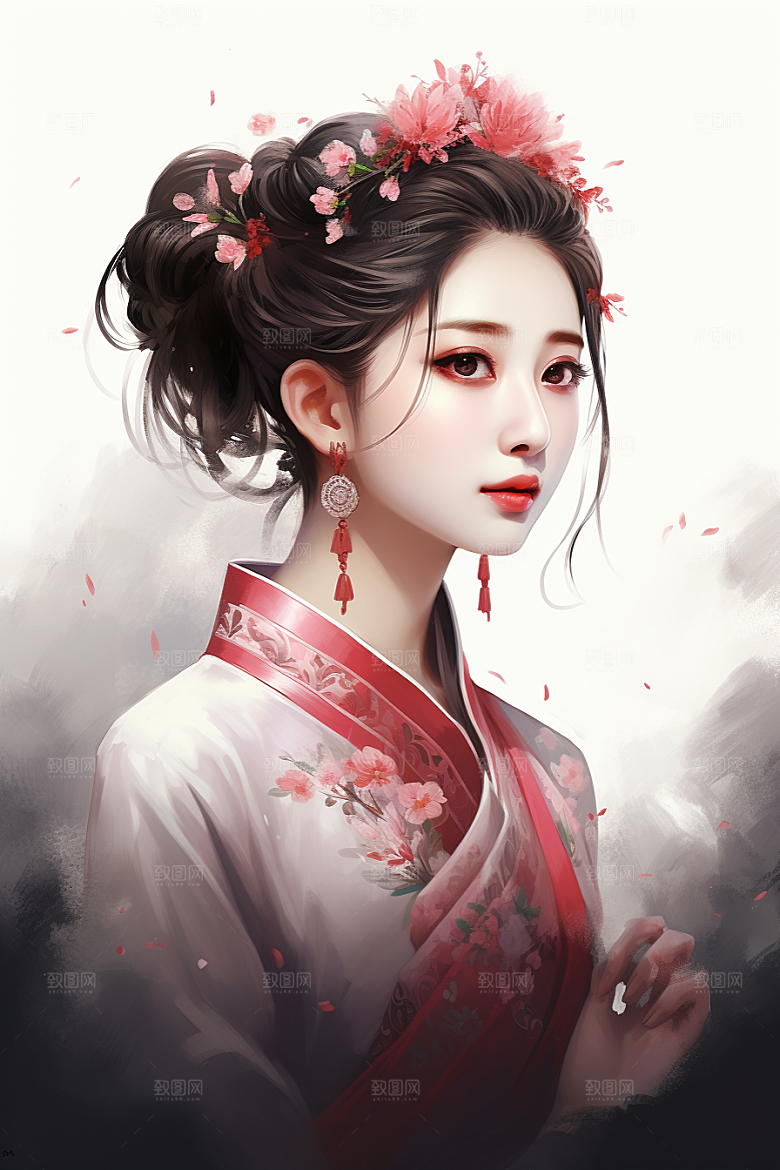 新中式美女唯美中国风插画