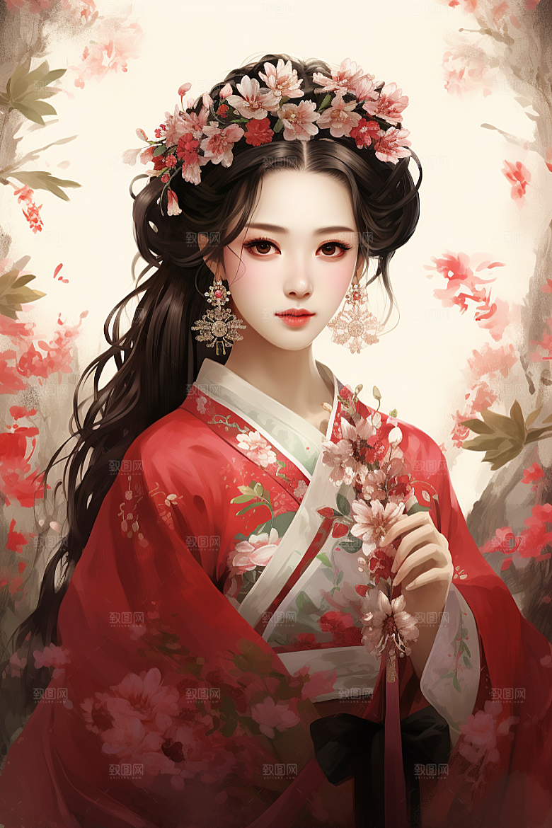 新中式美女唯美温婉插画