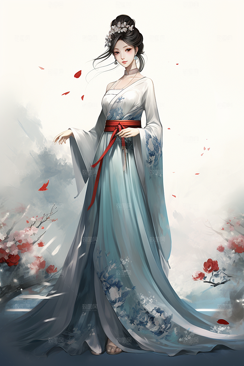 新中式美女高清温婉插画