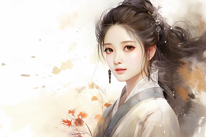 新中式美女温婉高清插画