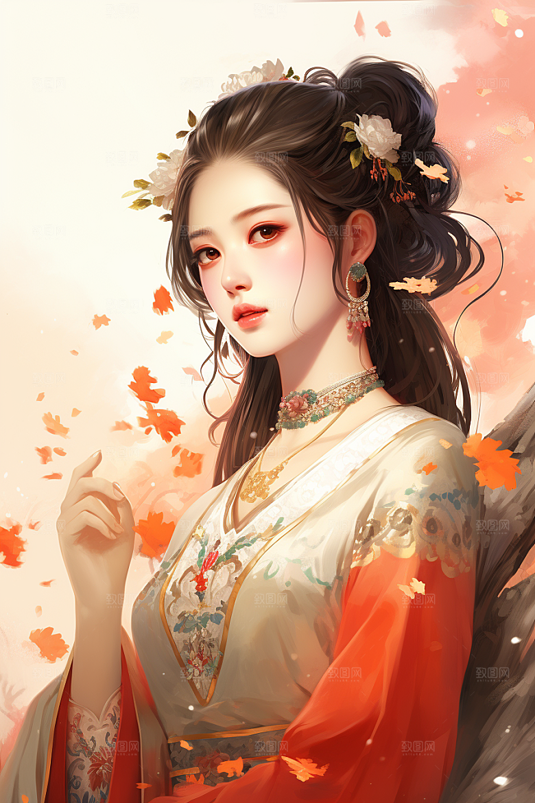 新中式美女艺术唯美插画