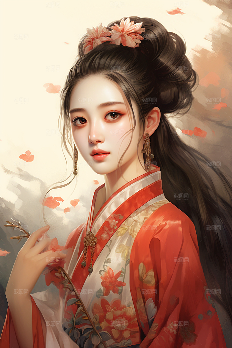 新中式美女中国风艺术插画