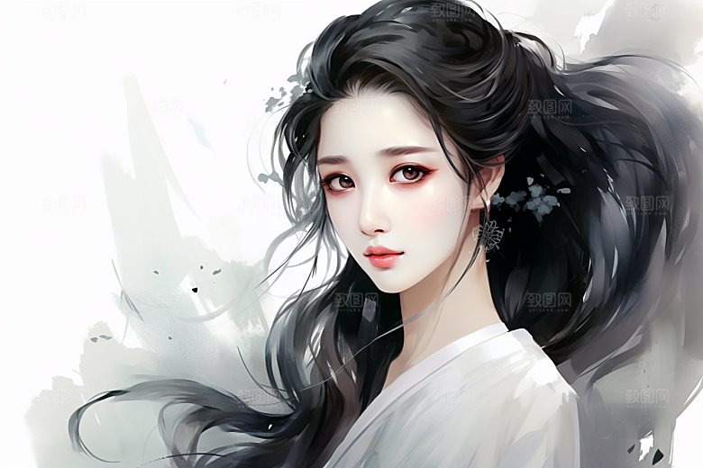 新中式美女中国风文艺插画