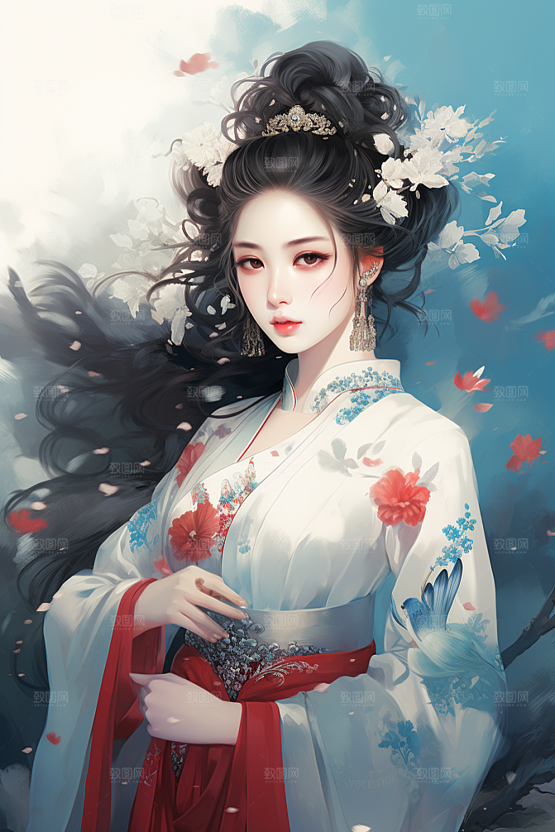 新中式美女唯美温婉插画