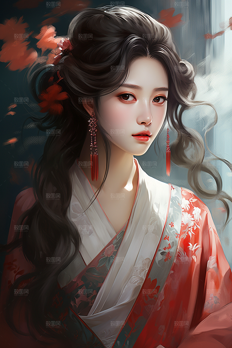 新中式美女手绘文艺插画