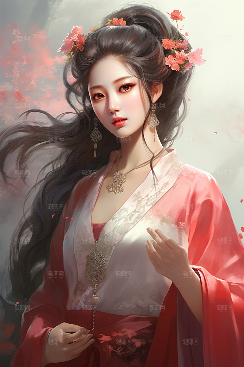 新中式美女水墨中国风插画