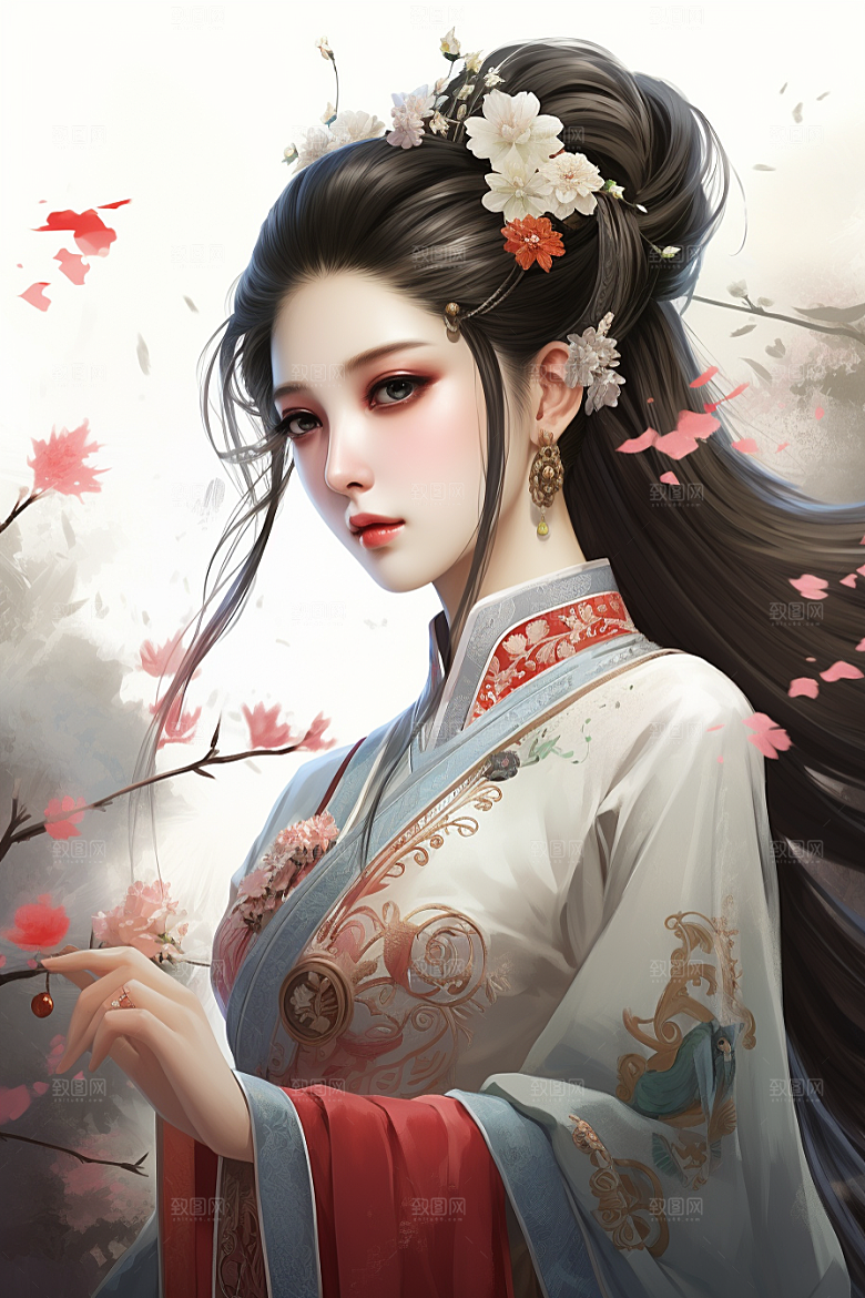 新中式美女高清唯美插画