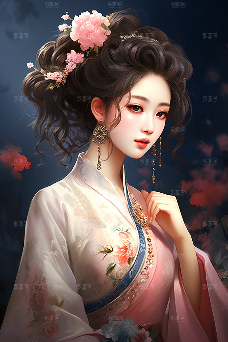 新中式美女温婉艺术插画