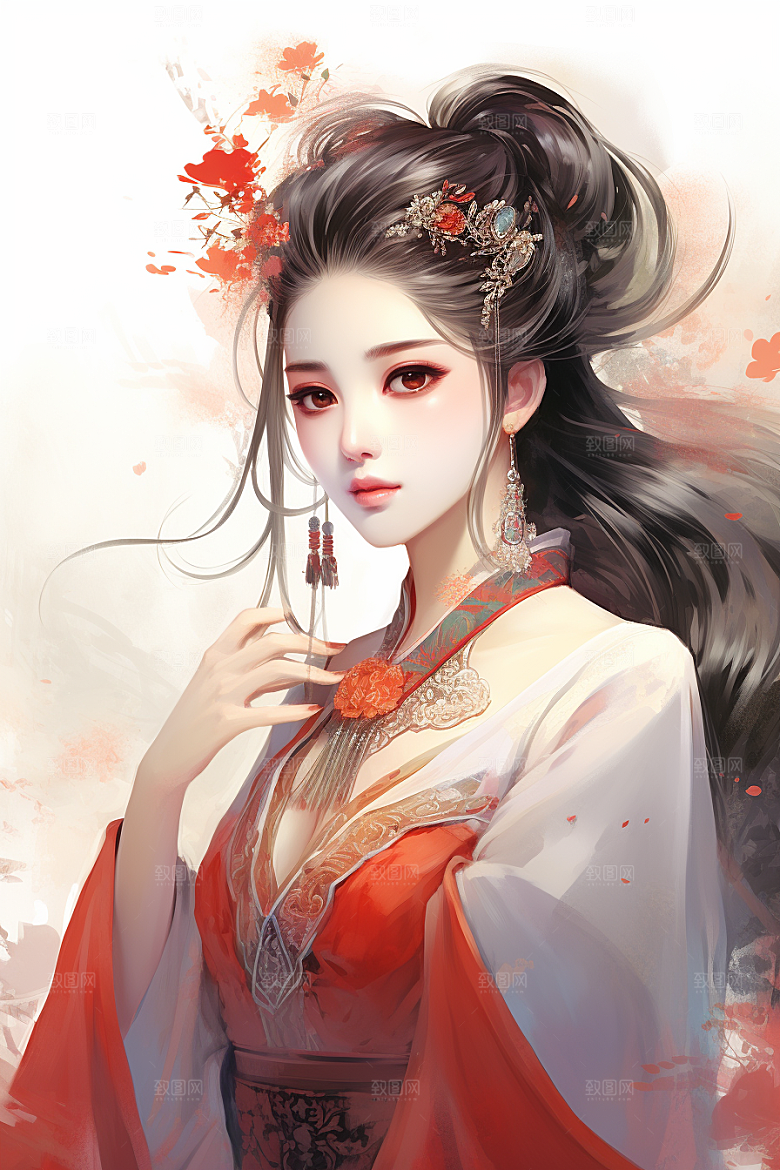 新中式美女温婉文艺插画