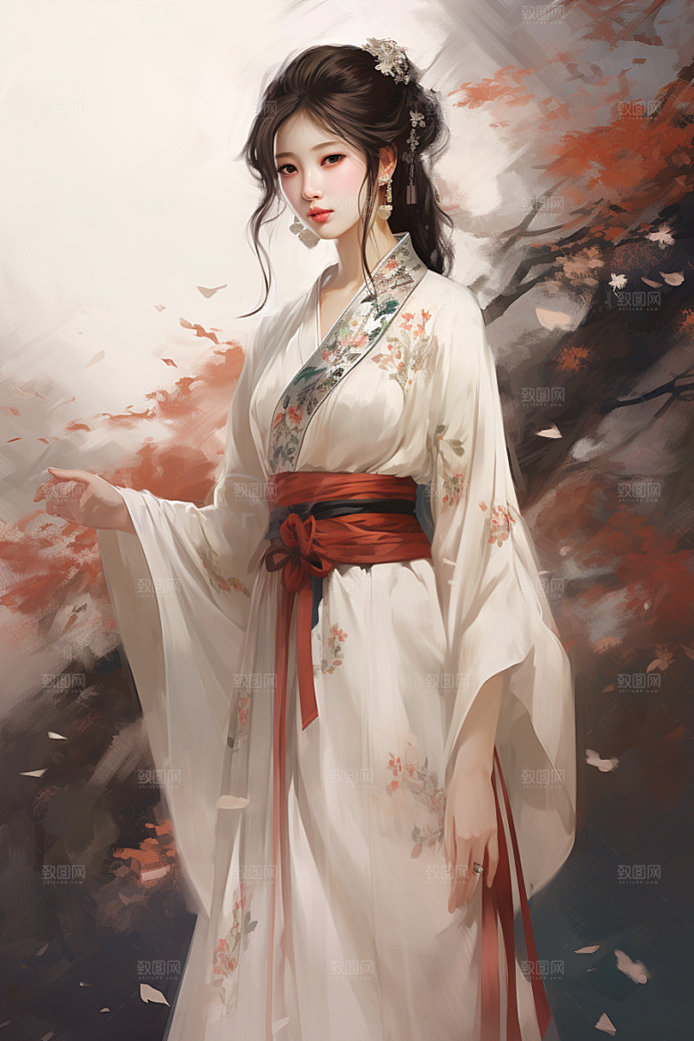 新中式美女手绘艺术插画